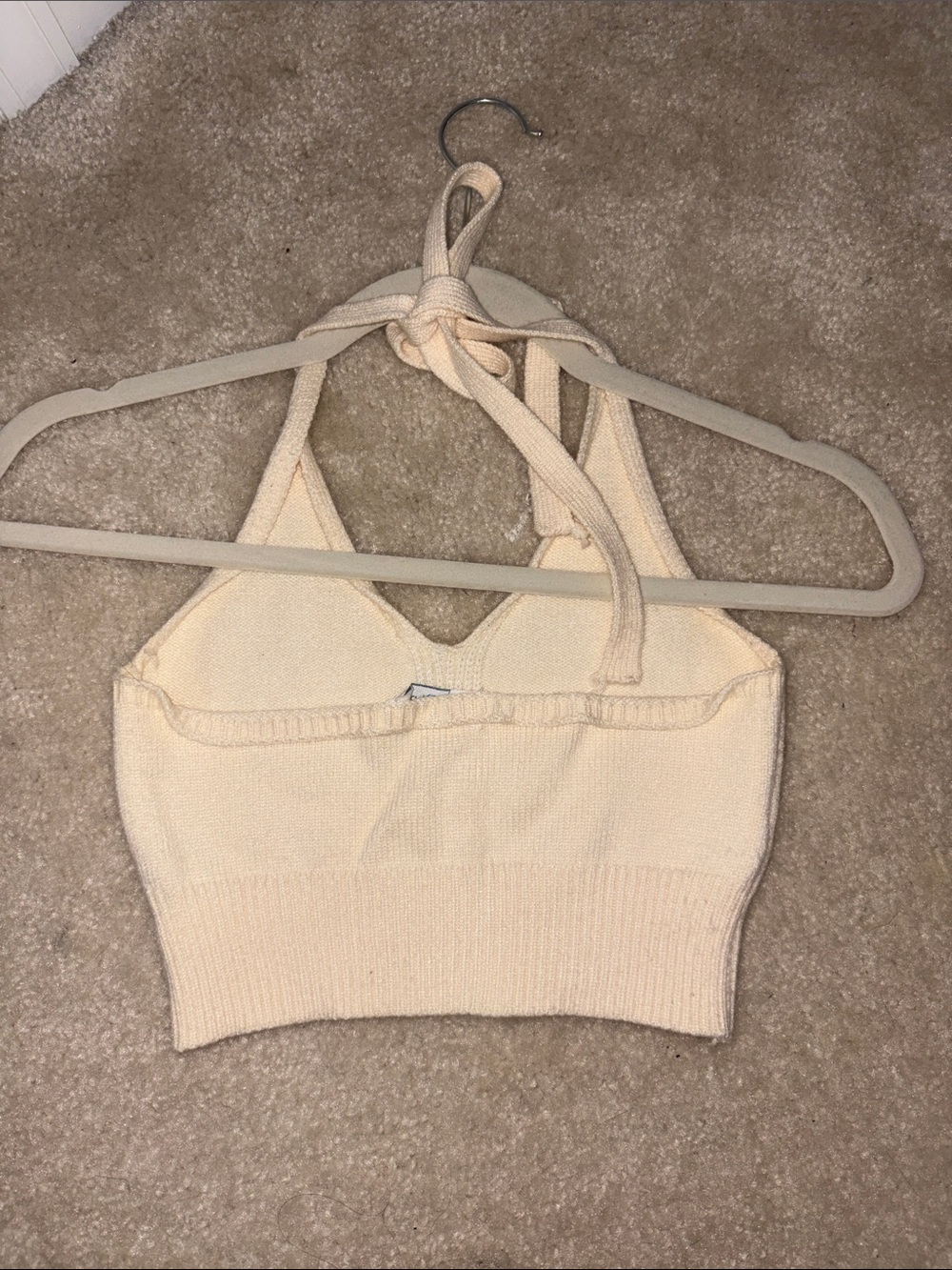 Cream Halter Backless Knit Crop Top - Women - Picture 2 of 2